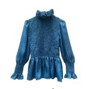 Flounced‎ Satin Like Peplum Stretchy Size Medium Teal Top